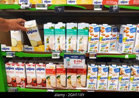 Milk substitutes in a store Stock Photo