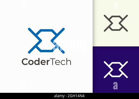 Programmer or developer logo in simple and modern for tech company Stock Vector
