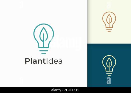 Light bulb and leaf logo in simple style represent energy and innovation Stock Vector
