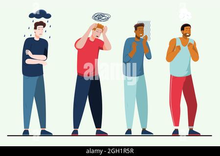 Flat people with mental health problems Vector illustration. Stock Vector