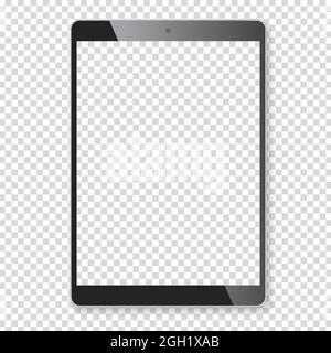 Realistic tablet portable computer mockup on checkered background Stock Vector