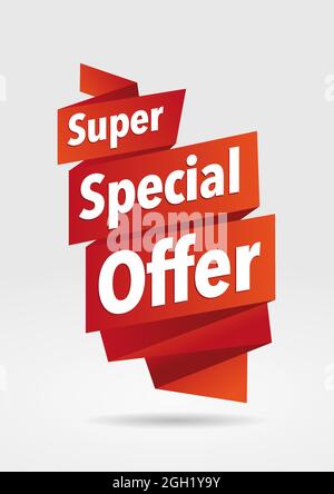 Super special offer. Sale banner Offer. Discount tag, special offer. Vertical sticker on a gray abstract background, Vector illustration. Flyer A5, A4 Stock Vector