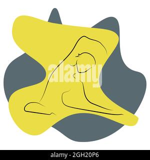 Outline figure woman doing stretching legs, split on transparent