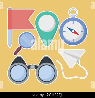 six geography items Stock Vector