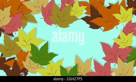 Fall vibes. AUTUMN DESKTOP WALLPAPER. Set of dried colorful leaves, characteristic of the time. Space for design. Card art ideas. Multicolor palette. Stock Photo