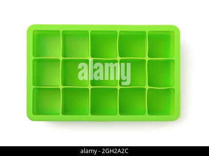 Top view of empty green silicone ice cube tray isolated on white Stock Photo