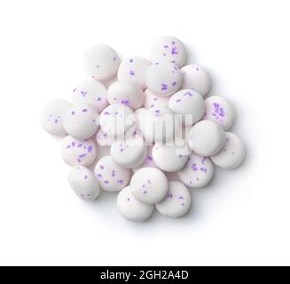 Top view of sugar free mint chewing gum pieces isolated on white Stock Photo