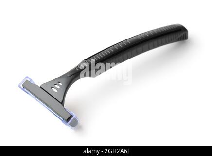 Black plastic disposable shaving razor isolated on white Stock Photo