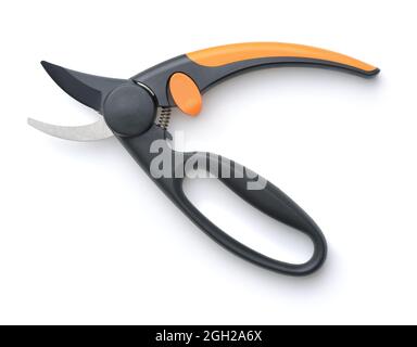 Side view of black garden pruner isolated on white Stock Photo