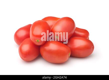 Pile of fresh ripe baby plum tomatoes isolated on white Stock Photo