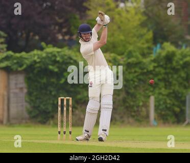 London, UK. 4 September, 2021. South London, UK. Max Dunn batting for Dorking cricket club as they take on Dulwich in the Surrey Championship Division 2 match at Dulwich, South London. David Rowe/ Alamy Live News Stock Photo