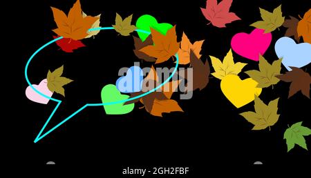 PASSION for the language, the dialogue. Conversation of affection in the AUTUMN. MINIMALIST FALL BACKGROUND. Contours and silhouettes. Speech bubble. Stock Photo