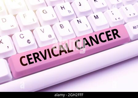 Text showing inspiration Cervical Cancer. Conceptual photo type of cancer that occurs in the cells of the cervix Typing Online Network Protocols Stock Photo