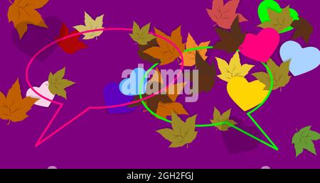 MINIMALIST FALL BACKGROUND. Two speech bubble. PASSION for the language, the dialogue. Conversation of affection in the AUTUMN. Silhouettes. Stock Photo