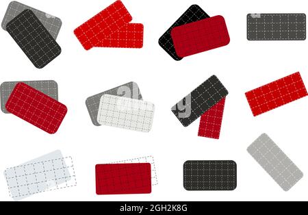 Square pattern sale stickers, empty tags  labels design elements vector set. Creative red and grey dotted line cage texture grid collection. Stock Vector
