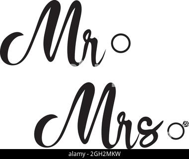 vector illustration of Mr and Mrs with wedding rings. Stock Vector