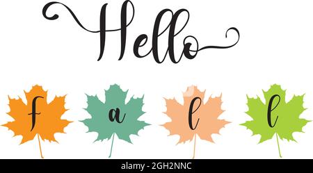 vector illustration of hello fall background with leaves Stock Vector