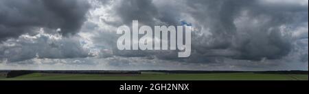 Panorama of thick gray clouds in the sky. Stock Photo