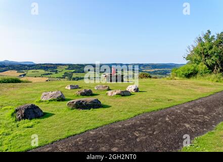 Man watching the River Tay and the M90 road to Dundee from Kinnoull Hill, Perth, Scotland - Perth. Scotland, United Kingdom. 17th of July 2021 Stock Photo