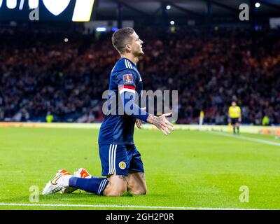 Glasgow, Scotland, UK. . 04th Sep, 2021. 4th September 2021; Hampden Park, Glasgow, Scotland: FIFA World Cup 2022 qualification football, Scotland versus Moldova: Lyndon Dykes of Scotland celebrates after scoring the opening goal in minute 14 Credit: Action Plus Sports Images/Alamy Live News Stock Photo