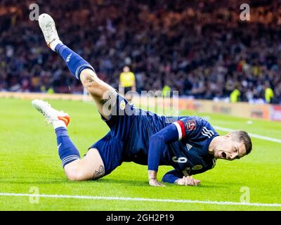 Glasgow, Scotland, UK. . 04th Sep, 2021. 4th September 2021; Hampden Park, Glasgow, Scotland: FIFA World Cup 2022 qualification football, Scotland versus Moldova: Lyndon Dykes of Scotland celebrates after scoring the opening goal in minute 14 Credit: Action Plus Sports Images/Alamy Live News Stock Photo