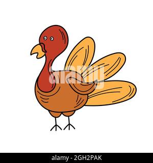 Hand drawn doodle cute Turkey icon. Vector illustration isolated autumn holiday symbol collection. Cartoon celebration element Stock Vector