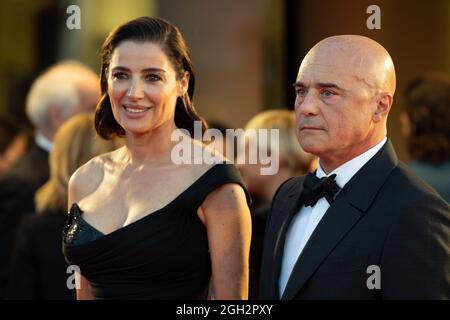 Luisa Ranieri and Luca Zingaretti, attend the red carpet of the movie 'The Hand Of God' during the 78th Venice International Film Festival on Septembe Stock Photo