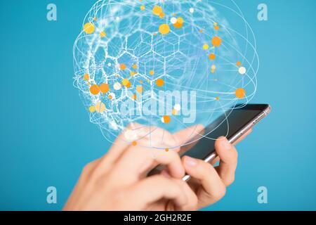 Illustration of a data network symbol on a blue background Stock Photo