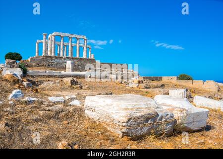 The ancient Temple of Poseidon at Sounion, Attica, Greece Stock Photo
