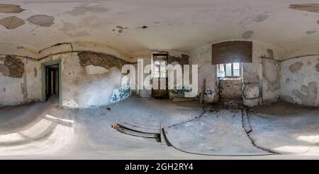 360 panorama in abandoned empty concrete room or old building in full seamless spherical hdri panorama in equirectangular projection, ready AR VR virt Stock Photo