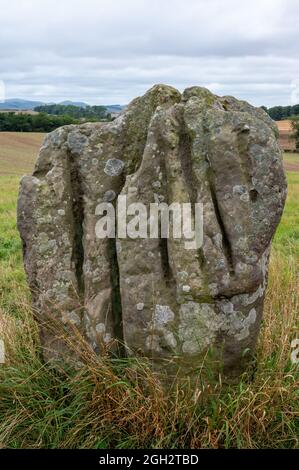 Duddo Five Stones are early Bronze age soft sandstone stones about 4000 years old Stock Photo