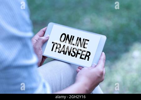 Hand writing sign Online Transfer. Business overview authorizes a fund transfer over an electronic funds transfer Voice And Video Calling Capabilities Stock Photo