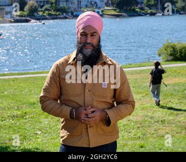 Halifax, Nova Scotia, Canada. September 4th 2021. NDP Leader Jagmeet Singh posing in Halifax as he meets with local young voters to discuss their concerns in view for the upcoming federal election on September 20th. Credit: meanderingemu/Alamy Live News Stock Photo