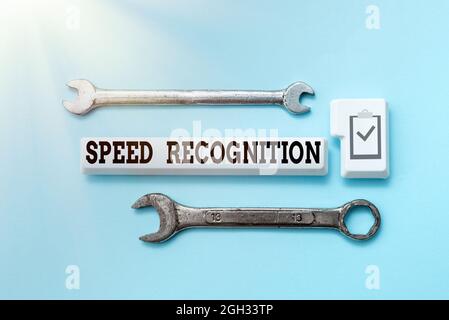 Conceptual caption Speed Recognition. Word for technology used to detect and recognize over speeding car Internet Browsing And Online Research Study Stock Photo
