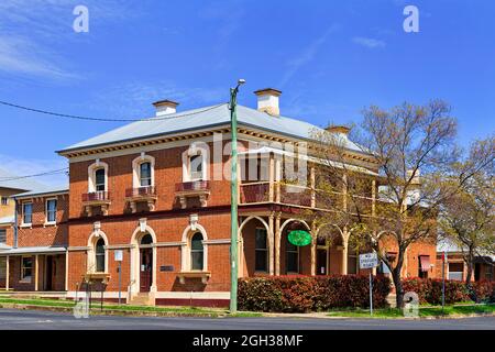 Historic red brick laid heritage house building on streets of rural regional town Mudgee in NSW, Australia., Stock Photo