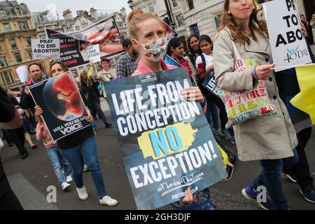 LONDON, ENGLAND - SEPTEMBER 04 2021, Anti Abortion March for Life protest in Central London Credit: Lucy North/Alamy Live News