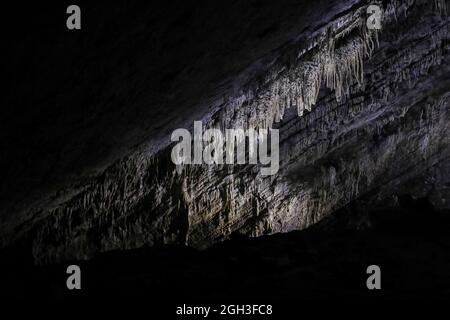 Han Sur Lesse, Belgium. 4th Sep, 2021. The geological scenery is seen at the Cave of Han in Han-sur-Lesse, Wallonia, Belgium, on Sept. 4, 2021. As an important tourist destination famous for its geological scenery in Wallonia, the Cave of Han has been visited by over 23 million tourists. Credit: Zheng Huansong/Xinhua/Alamy Live News Stock Photo