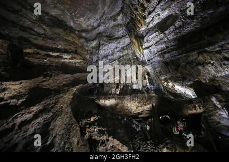 Han Sur Lesse, Belgium. 4th Sep, 2021. The geological scenery is seen at the Cave of Han in Han-sur-Lesse, Wallonia, Belgium, on Sept. 4, 2021. As an important tourist destination famous for its geological scenery in Wallonia, the Cave of Han has been visited by over 23 million tourists. Credit: Zheng Huansong/Xinhua/Alamy Live News Stock Photo