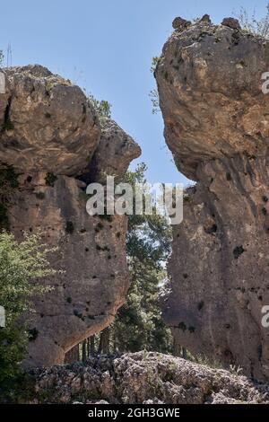 The Enchanted City, Spanish natural site of calcareous or limestone rock formations formed over thousands of years, Cuenca, Spain, Europe Stock Photo