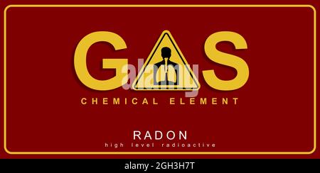 Severe alert message. RADON GAS, a contaminant that affects indoor AIR QUALITY worldwide. A graphic inserted into the text. Silhouette, lungs. Stock Photo