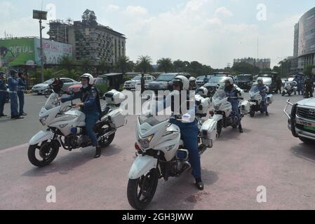 Lahore, Pakistan. 04th Sep, 2021. Pakistani traffic police women ride their motorbikes and others take a part during the women safety and empowerment march rally in Lahore. Punjab Police launches a women safety app and anti women harassment cell help line no 1242. (Photo by Hussain Ali/Pacific Press) Credit: Pacific Press Media Production Corp./Alamy Live News Stock Photo