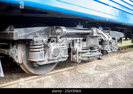 Wheelbase Distance Train wheels of the railway car. Wheelbase of the train car close-up Stock ...