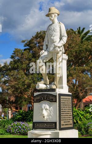 A statue of Fred W Wylie, a hero of the Boer War (1899-1902) in Government Gardens, Rotorua, New Zealand