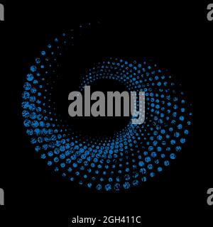 Blue circle form halftone dotted stripes. Distress texture of spots, stains, ink, dots, scratches Doodle style design elements for frames, badges Stock Vector