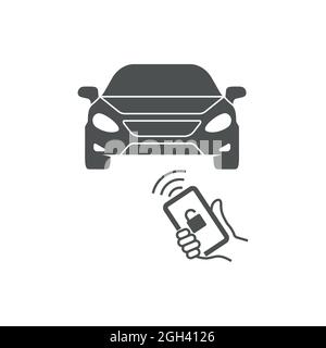 Locking car using mobile application on a smart phone. Concept of remote control and car protection through the internet. Remote control. EPS 10 Stock Vector