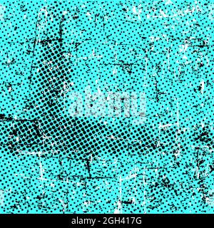 Color halftone dotted cracked grunge background. Distress texture of spots, stains, ink, dots, scratches. Dirty artistic design element Stock Vector
