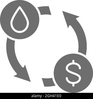 Oil exchange, water transfer, convert grey icon. Stock Vector