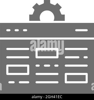 Webpage with gear, internet development, website optimization, seo grey icon. Stock Vector