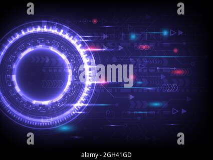 Futuristic Sci-Fi glowing HUD element and particle engineering. Abstract hi-tech particle background. Speed arrow of head-up display interface. Virtua Stock Vector