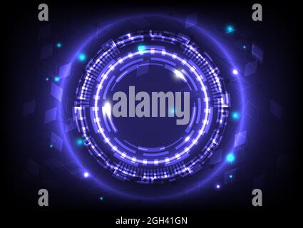 Futuristic Sci-Fi glowing HUD element and particle engineering. Abstract hi-tech particle background. Computer 3d of circular data. Virtual reality te Stock Vector